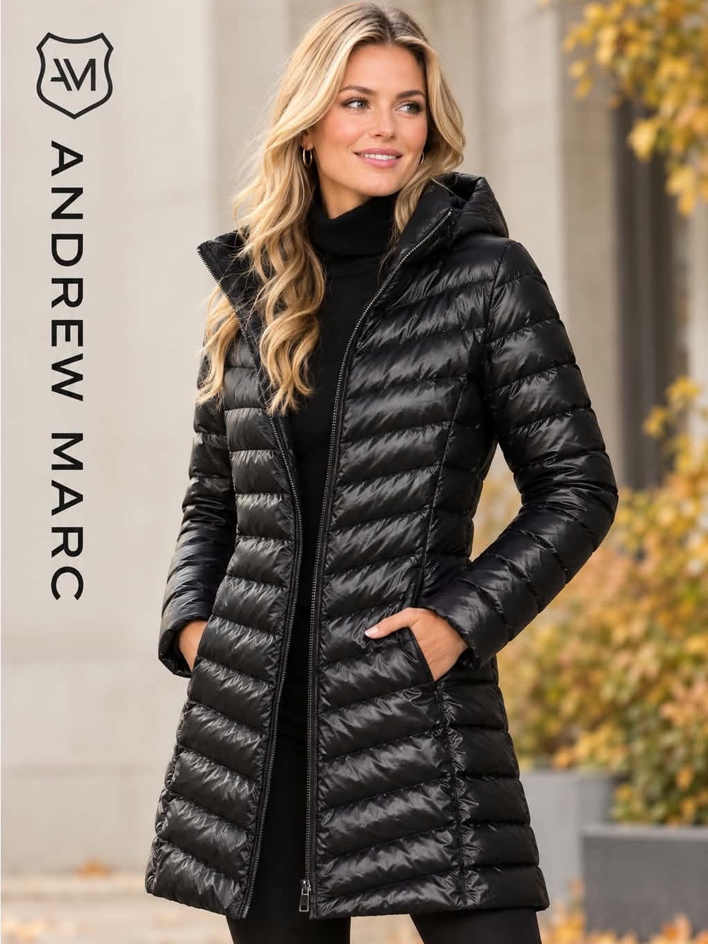 Andrew Marc Black Hooded Puffer Coat